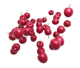 Falling cherry in the air isolated on white. 3d render