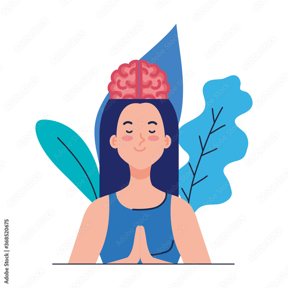 Wall mural meditating woman with brain icon, on white background vector illustration design