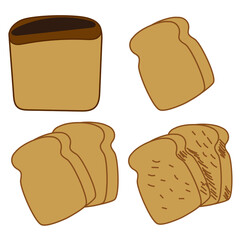 A set of pieces of bread on a white background