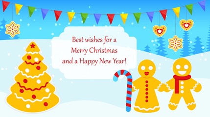Obraz premium Bright Christmas card with characters for holiday decorations.