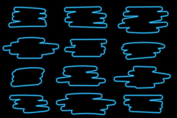 Obraz premium Set of bright blue neon frames speech bubbles. Freeform in the form of brush strokes. Vector illustration.