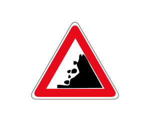 Danger falling rocks traffic sign. Road isolated icon. Falling stones.