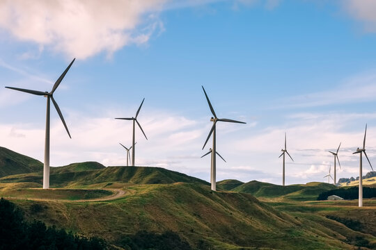 Wind farm and storm clouds