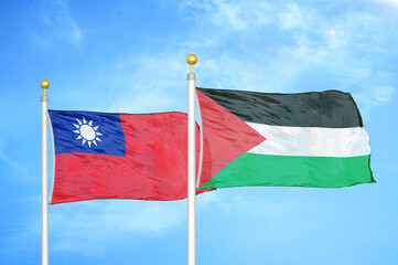 Taiwan and Palestine two flags on flagpoles and blue sky