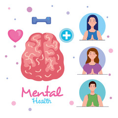 mental health concept, with brain and people meditating vector illustration design