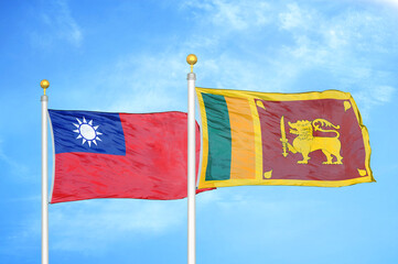 Taiwan and Sri Lanka two flags on flagpoles and blue sky