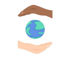 World Ozone Day, globe with multiethnic hands