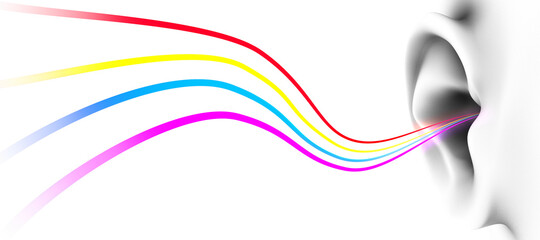 Human ear with incoming vibrations in different frequencies - 3d illustration