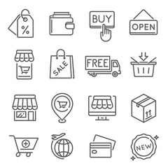 Internet shopping, free delivery thin line icons set isolated on white. Discount, sale pictograms.