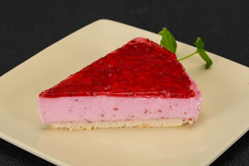 Soft Raspberry cheesecake served mint