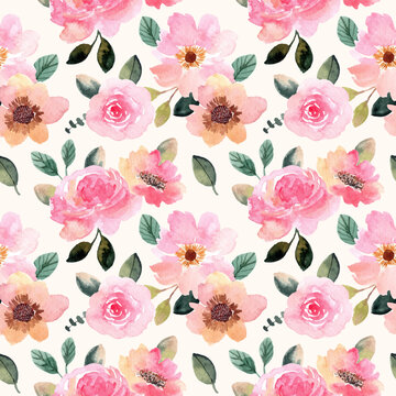 beautiful pink flower watercolor seamless pattern