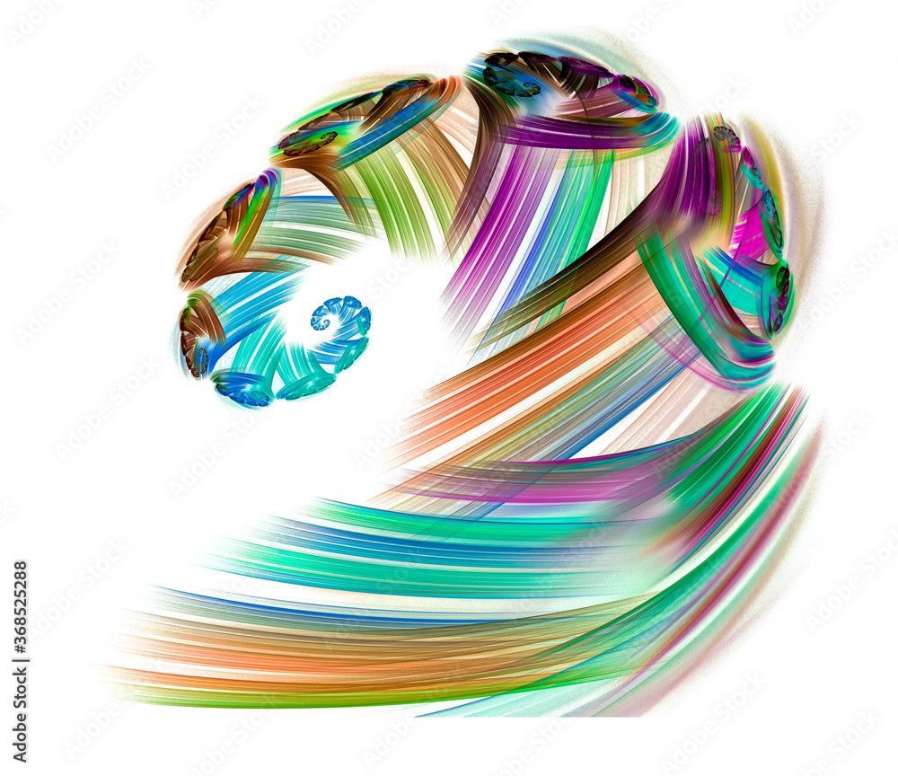 Poster multicolored parallel lines and spirals isolated on white background. graphic design element. 3d ren