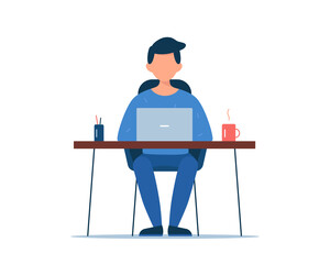 Man working at laptop. Freelance, online learning, home office, remote work