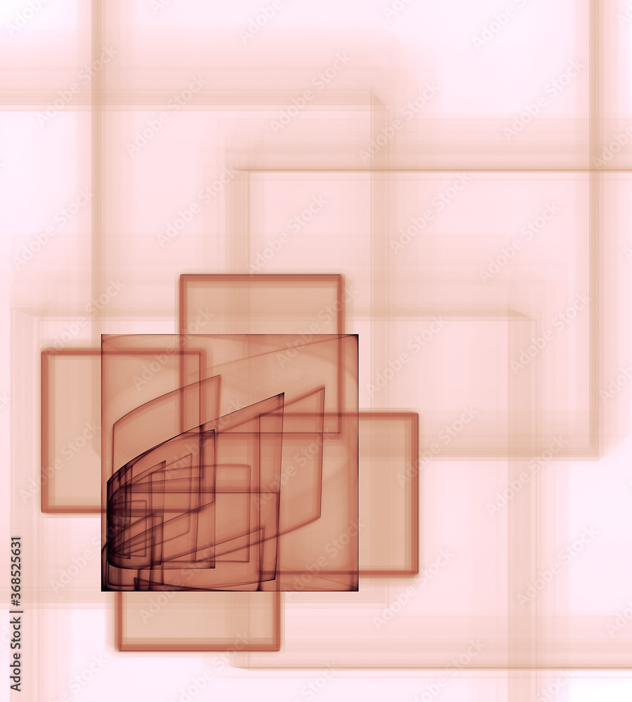 Poster geometric shapes on a beige abstract fractal background. squares and other shapes are located in the
