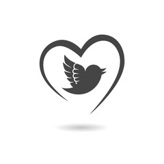 Bird in heart icon with shadow