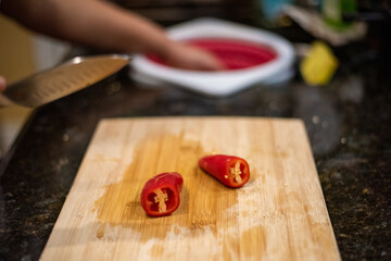 prepping food in the kitchen
