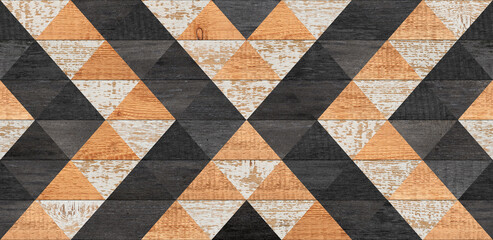 Shabby wooden surface. Natural wood texture. Wooden floor with triangle pattern.
