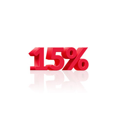 15% percent sign 3d silver discount sale sign interest rate symbol savings price reduction tag label isolated. 3D Render of Red Coloured 15% Discount.