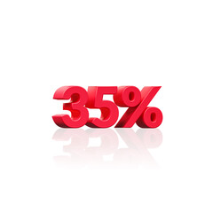 35% percent sign 3d silver discount sale sign interest rate symbol savings price reduction tag label isolated. 3D Render of Red Coloured 35% Discount.