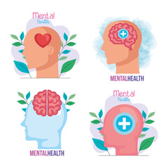 set banners of mental health with icons vector illustration design