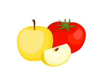 Bright vector set of colorful carrots and apple.