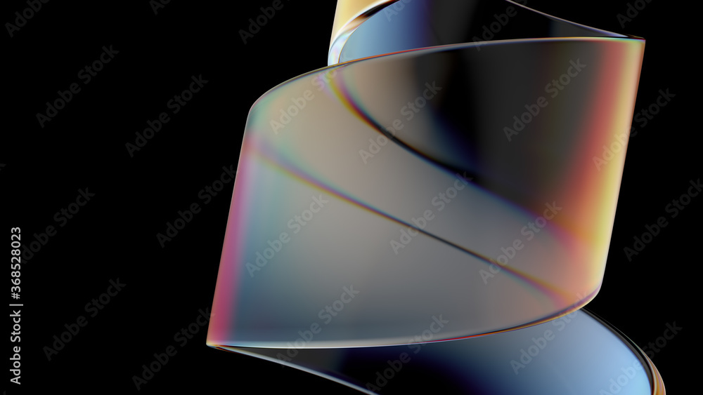 Poster 3d render of glass object with dispersion and iridescent effects. realisitc light splitting. luxury 