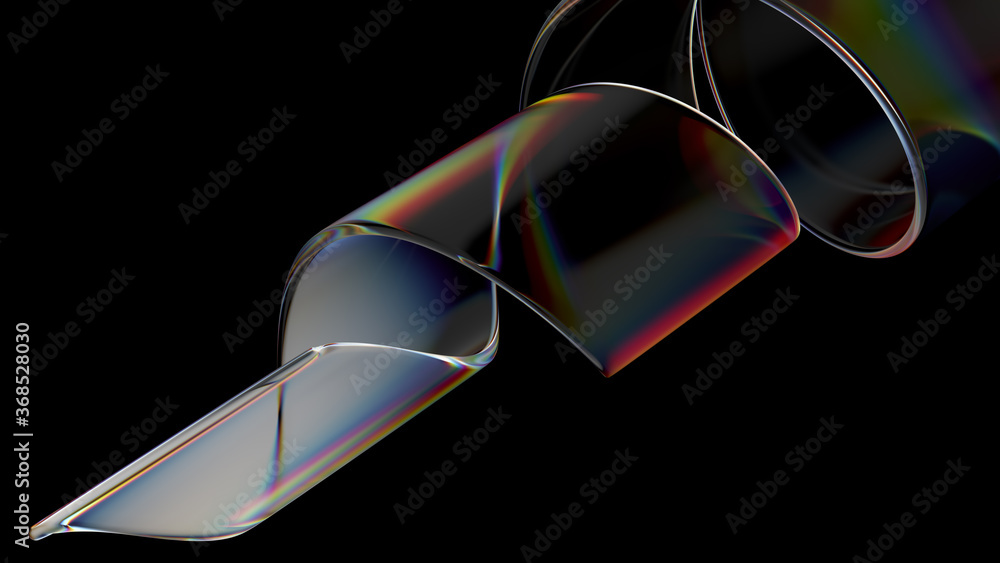 Poster 3d render of glass object with dispersion and iridescent effects. realisitc light splitting. luxury 
