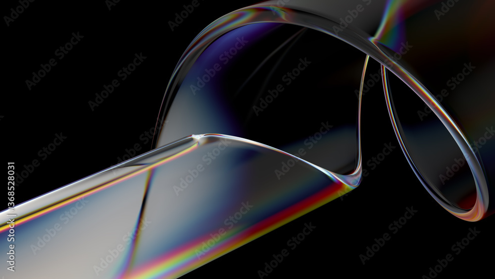 Poster 3d render of glass object with dispersion and iridescent effects. realisitc light splitting. luxury 