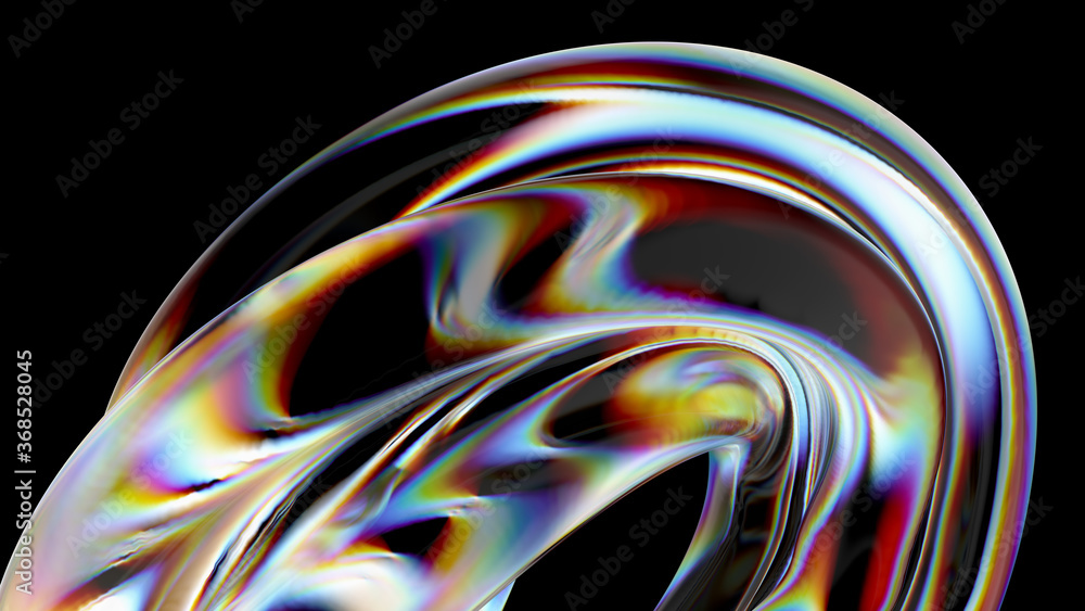 Poster 3d render of glass object with dispersion and iridescent effects. realisitc light splitting. luxury 