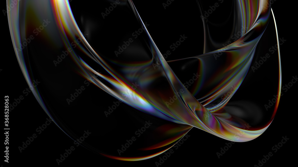 Poster 3d render of glass object with dispersion and iridescent effects. realisitc light splitting. luxury 