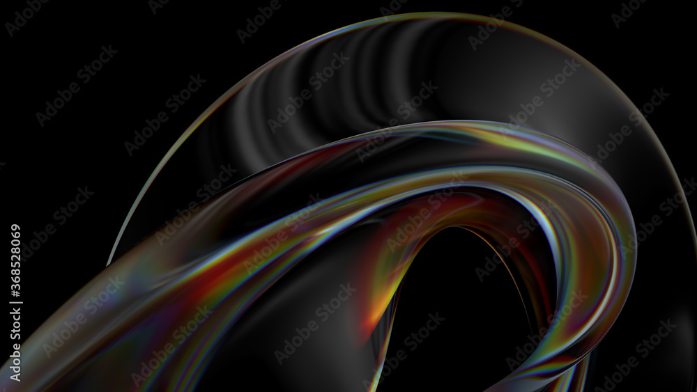 Poster 3d render of glass object with dispersion and iridescent effects. realisitc light splitting. luxury 