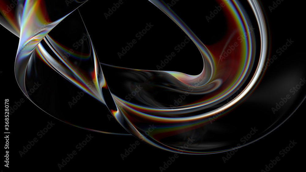 Poster 3d render of glass object with dispersion and iridescent effects. realisitc light splitting. luxury 