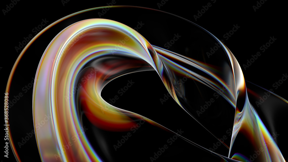 Poster 3d render of glass object with dispersion and iridescent effects. realisitc light splitting. luxury 