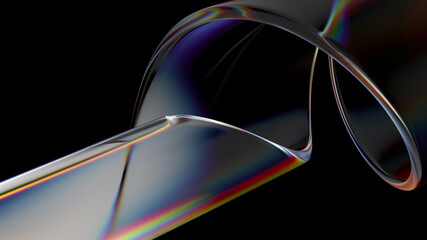 3d render of glass object with dispersion and iridescent effects. Realisitc light splitting. Luxury and modern background. - 368528031