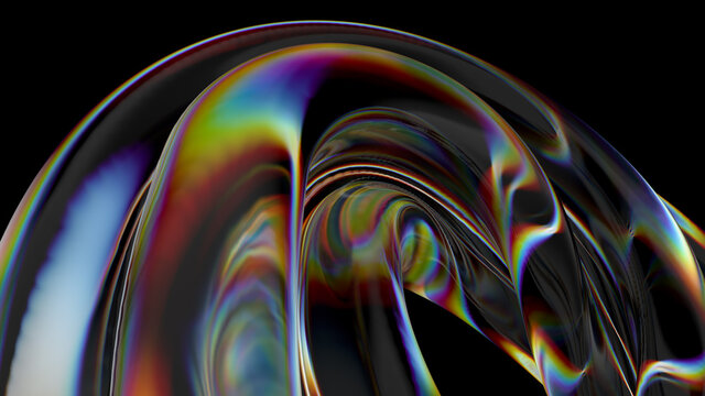 3d render of glass object with dispersion and iridescent effects. Realisitc light splitting. Luxury and modern background.