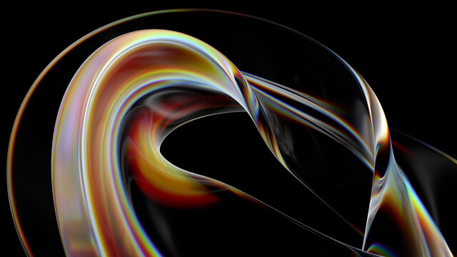 3d render of glass object with dispersion and iridescent effects. Realisitc light splitting. Luxury and modern background.