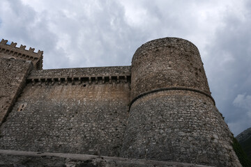 external walls of the medieval castle of celano in abruzzo italy