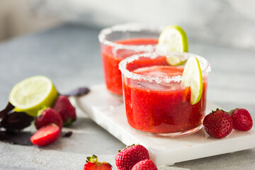 A delcious frozen strawberry daiquiri or Daiquiry cocktail