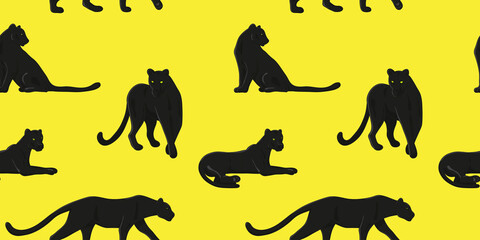 Animal wallpaper with black Panthers on yellow background