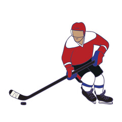 Obraz premium ice hockey player in action skating and kicking a puck with a stick