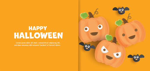 Happy Halloween banner with cute pumpkins.