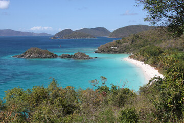 Fototapeta na wymiar White sand beach and turquoise water on St. John's, US Virgin Islands