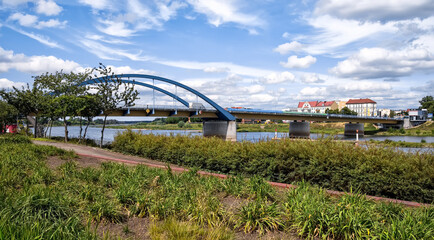 Panorama of the german and polish border bridge in Frankfurt an der Oder and sublice, Germany