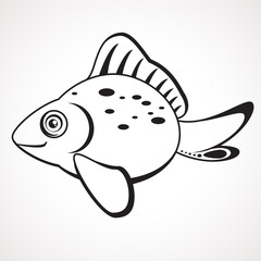 Cartoon contour goldfish. Children s coloring. Vector illustration