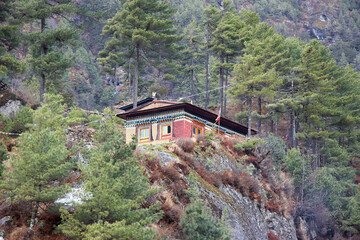 Nepalese guesthouse near Namche Bazaar, Everest trek, Himalayas, Nepal