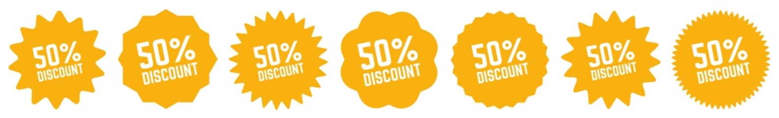 50 Percent Discount Tag Orange | 50% Special Offer Icon | Sticker | Deal Label | Variations