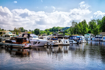 City port with boats in Hennigsdorf by Berlin, Germany