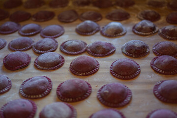 pasta sorrentinos with beet dough