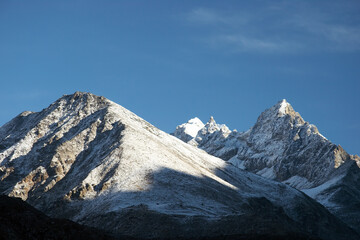 Fototapeta na wymiar Fresh snow at mountains, Everest region in Himalayas, Nepal