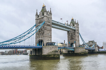 Tower Bridge (1886 - 1894) over River Thames - iconic symbol of London. Tower Bridge is close to Tower of London, from which it takes its name. London, England.